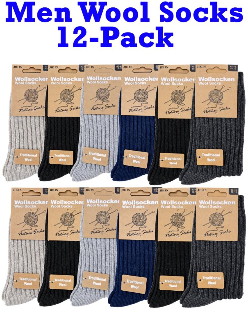 Men’s Wool Blend Socks Size 10-13, 12 Pack, Warm Cozy Winter Cold Weather Socks